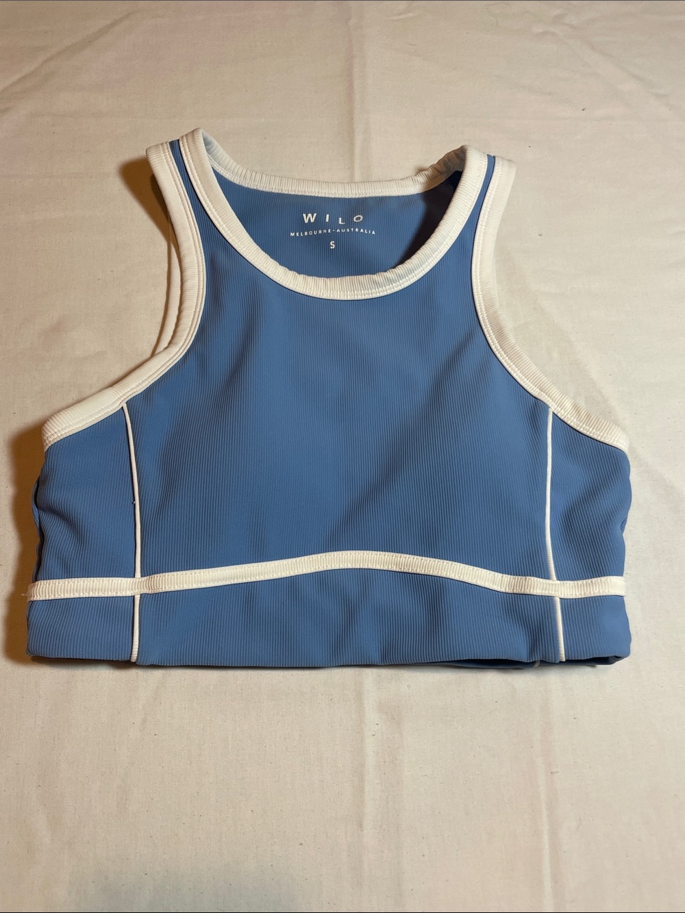WILO Blue Contrast-Trim Crop Tank Top